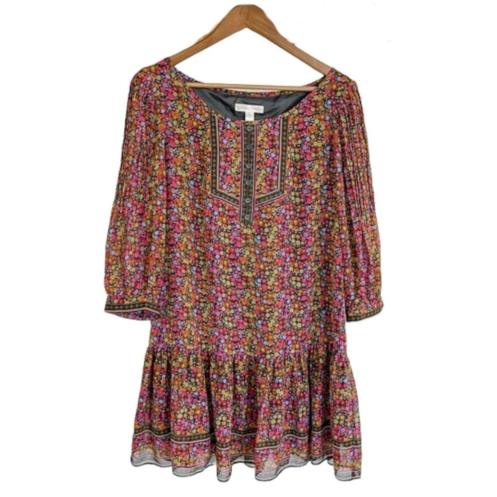 London Times Women's Ditsy Floral Lined 3/4 Sleeve Ruffle Hem Swing Dress Size 6 - Picture 2 of 5